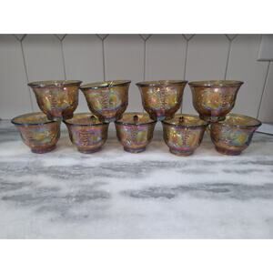 Harvest Grape‎ Carnival Glass Punch Cups, Set of 9 Vintage Indiana Marigold Cups